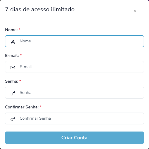 Modal Criação de Conta