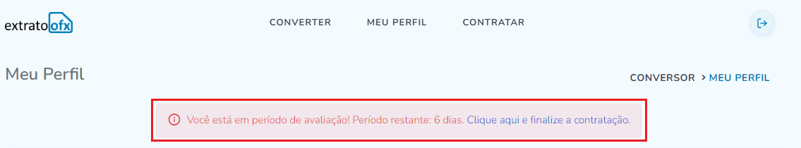 Tempo Restante do Período de Teste